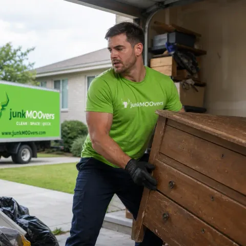 junkMOOvers crew member ready to remove a mattress in Chicago